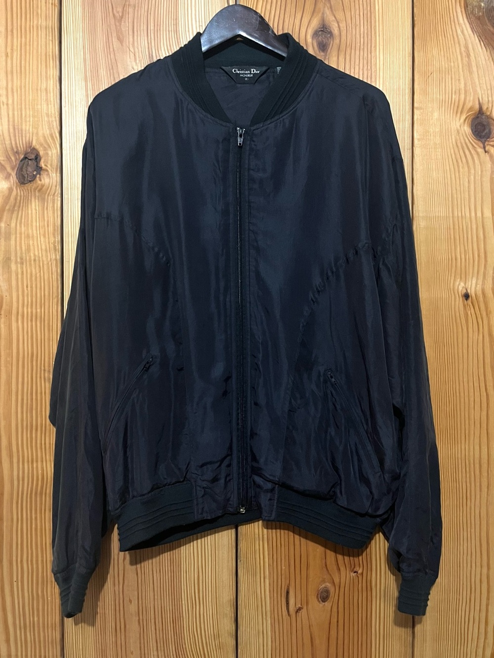 Vintage Christian Dior Monsieur Silk Bomber Jacket Black Size XL Rare